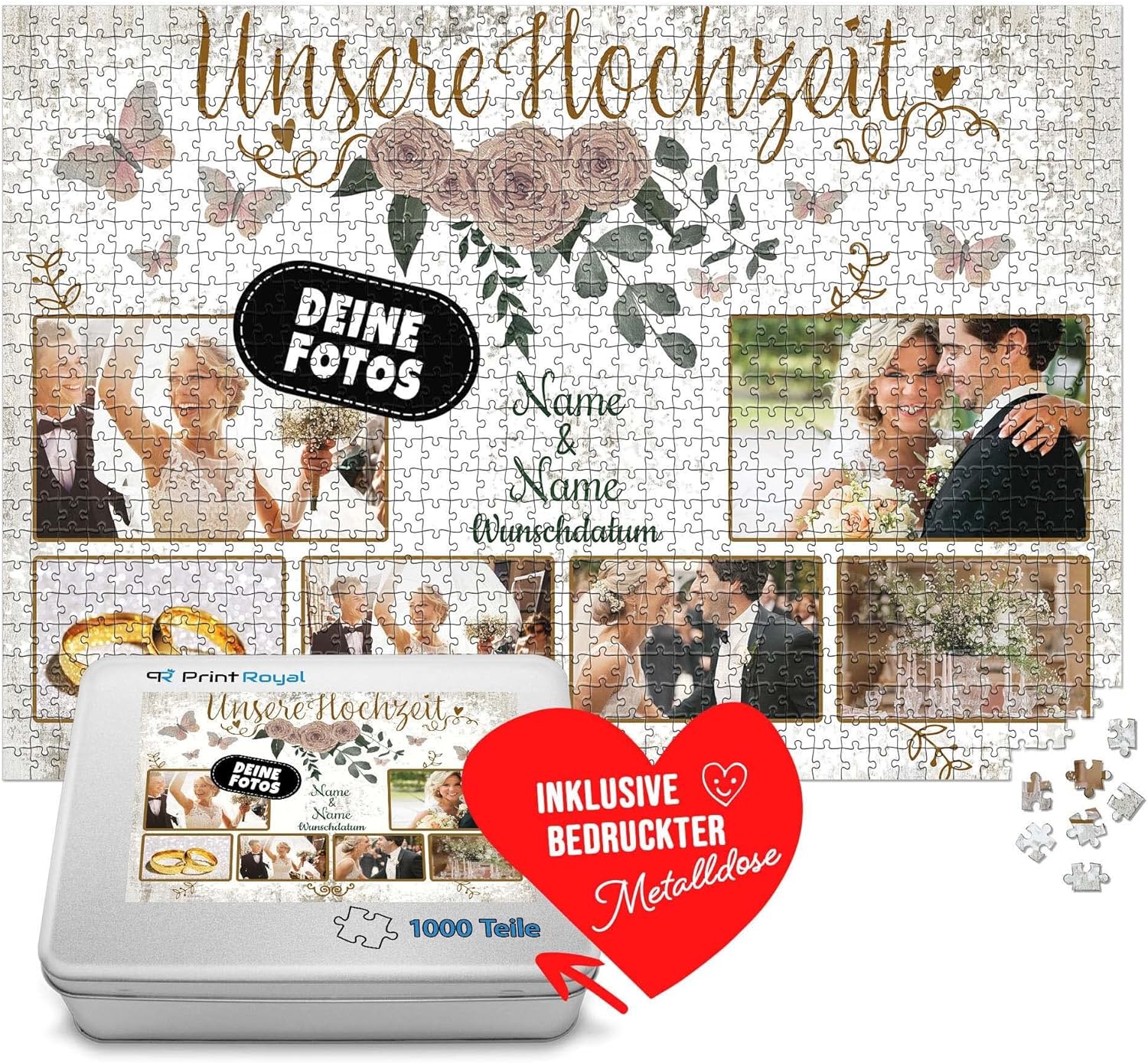 Kreatives Hochzeitspuzzle mit Hochzeitsfotos