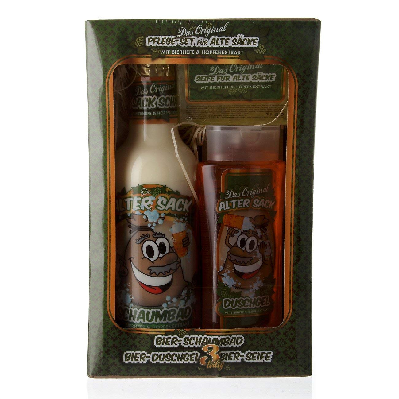 3-teiliges Geschenkset für Männer – Bier Spa – für Alte Säcke – Schaumbad, Duschgel, Handseife