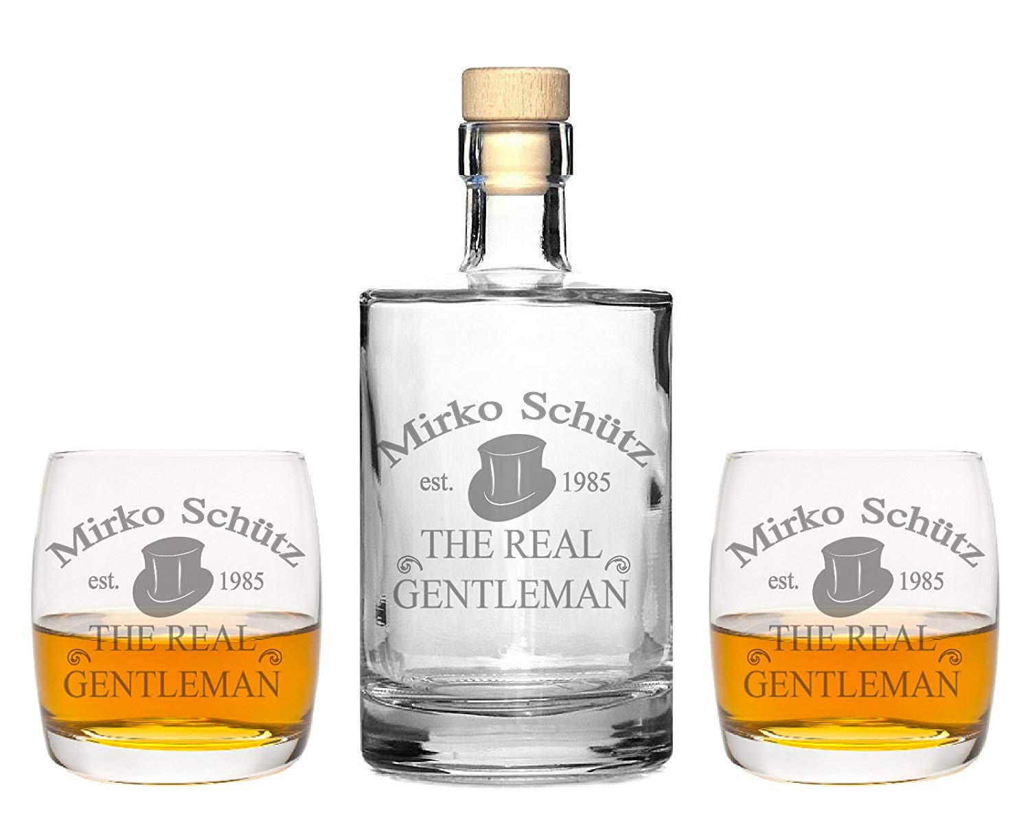 Edle Whiskeygläser mit Whiskeykaraffe und Gravur „Gentleman“