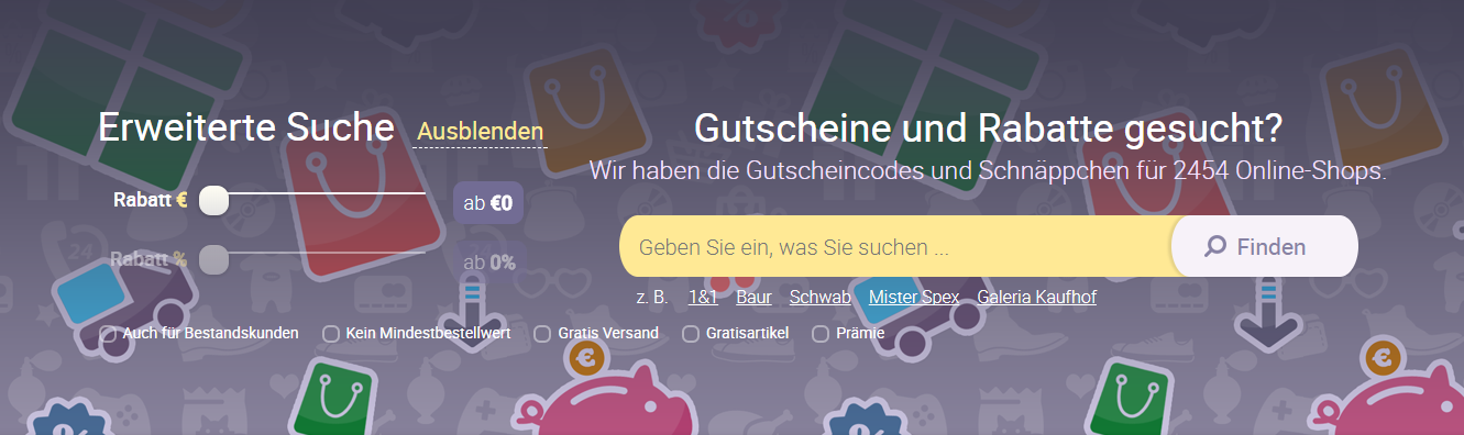 Erweiterte Suche auf Gutscheinlike