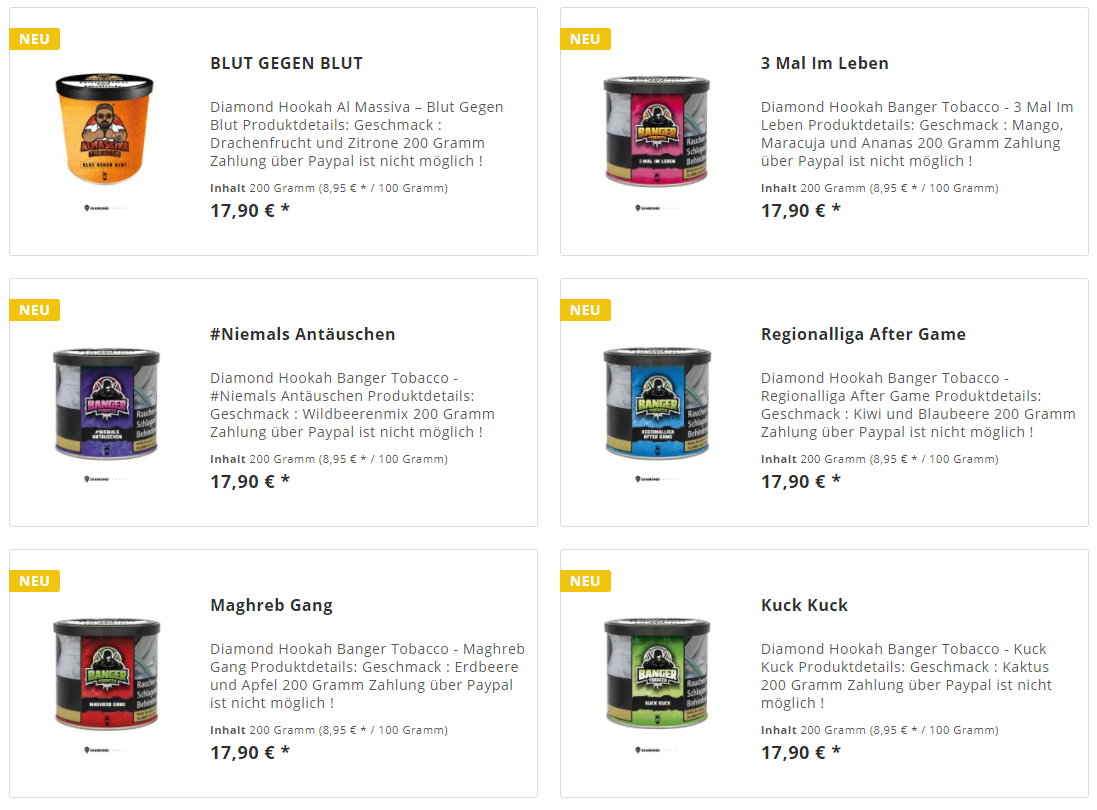 Shisha Tabak Sorten - Neuheiten auf Shishadampf.de