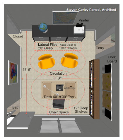 Professionelles Home Office Layout von Innenarchitekt Steven Corley Randel