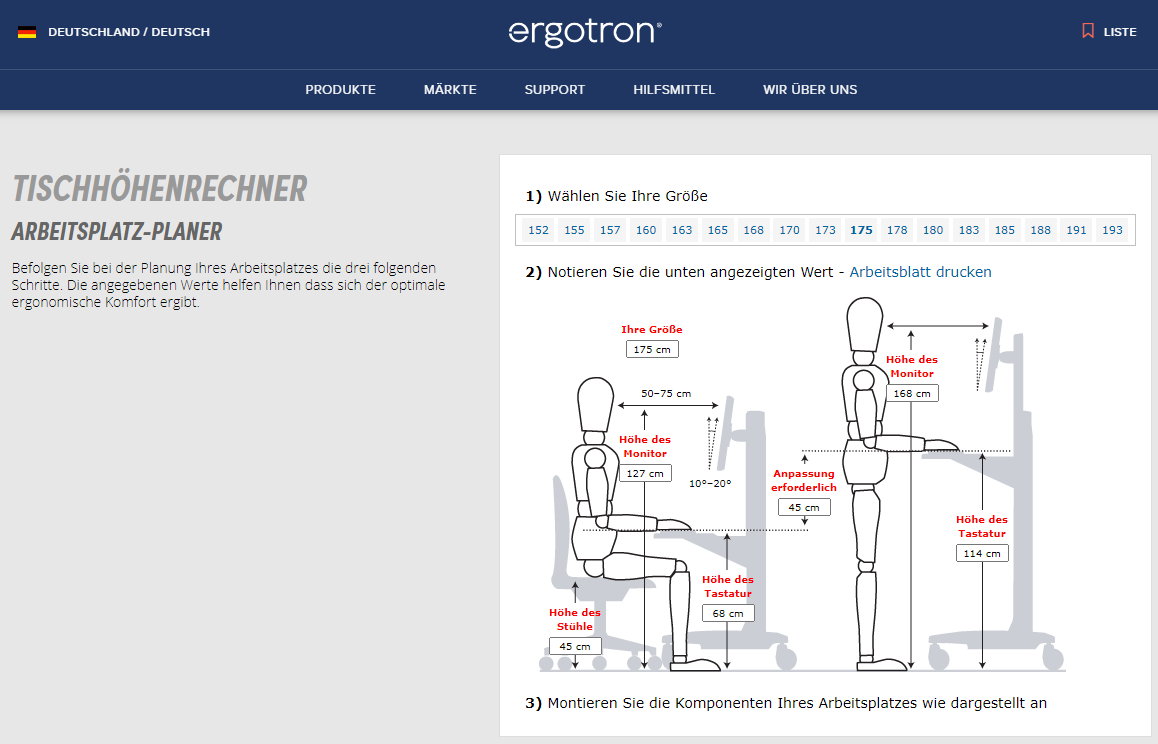 Der Tischhöhenrechner und Arbeitsplatz-Planer von Ergotron